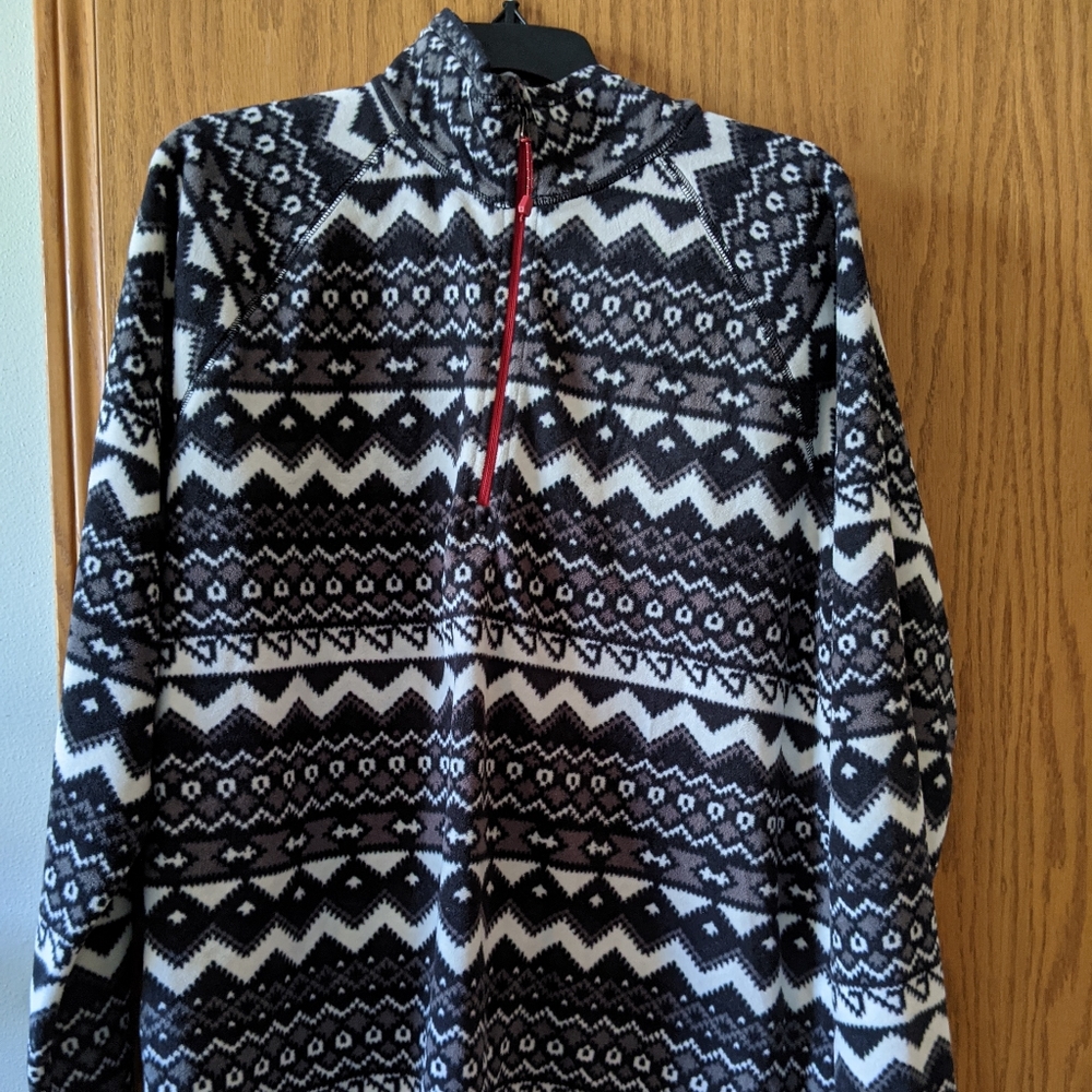 Eddie Bauer Black & White Fair Isle Half-Zip Fleece Pullover